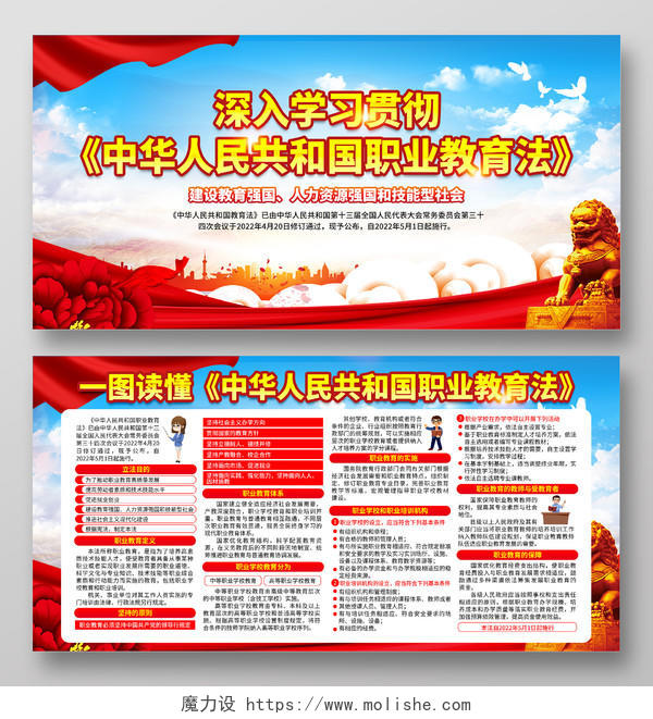 蓝色风格中华人民共和国职业教育法职业教育宣传周宣传栏